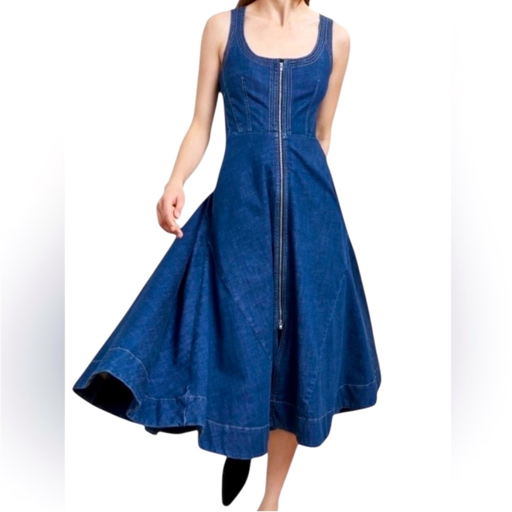 La Ligne Selby Cotton Denim Sleeveless Scoop
Neck Zip Up Midi Dress